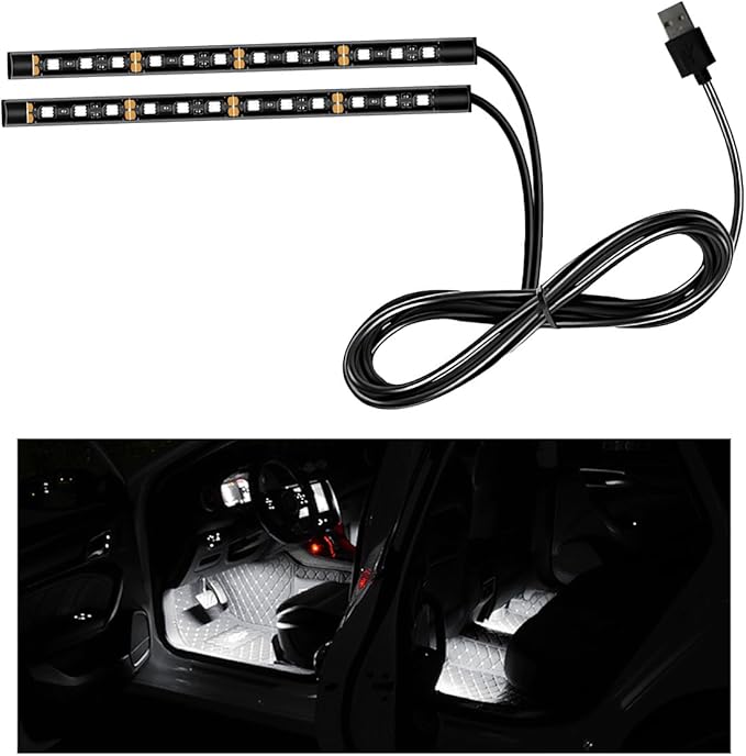 Car LED Strip Light, 24 LED RGB Auto Interior Atmosphere Lights, USB Vehicle Under Dash Ambient Night Light Strip, Interior Decorative Lamp Lighting Kit Car Accessories (White)
