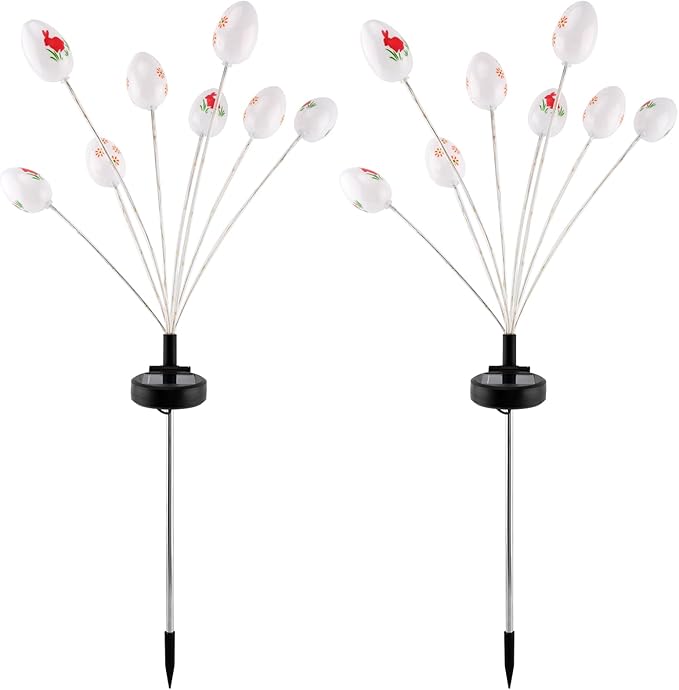 2 Packs Solar Easter Decorations Outdoor Stake Lights, LED Egg Lights for Easter Decor, Waterproof Solar Stake Light for Lawn Pathway Landscape Yard Porch Patio(Color:Colorful)