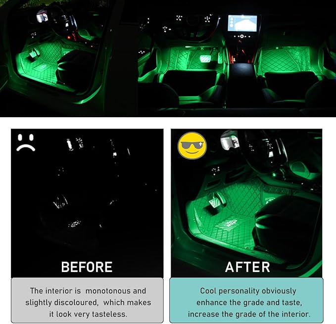 Car LED Strip Light, 24 LED Interior Under Dash Atmosphere Lights with Cigarette Lighter, Vehicle Decor Lamp Ambient Night Light Strip Lighting, Universal Car Accessories (Green)