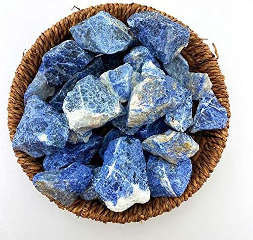 Zenkeeper 1Lb Large Rough Sodalite Crystal Stone Raw Blue-Veins Gemstones Fountain Rocks for Reiki, Decoration, Polishing, Wire Wrapping, Wicca & Healing Crystal Stone