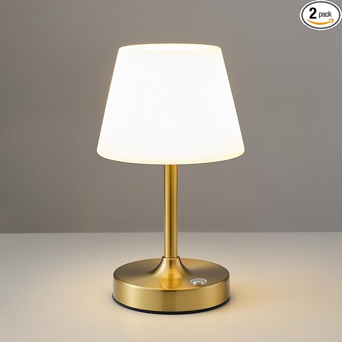 PUSU Cordless LED Gold Small Table Lamp, Waterproof Shower Light with 4000mAh Battery, Portable Rechargeable Touch Dimming Night Light for Bathroom, Outdoor Camping, Kitchen, Patio, Restaurant