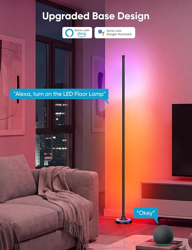 APPECK RGBW Corner Floor Lamp with Wi-Fi App Control, 60 Inch Smart Standing Lamps with 114 Scenes, DIY Mode, Music Sync, Modern Standing Lamps for Bedroom, Living Room