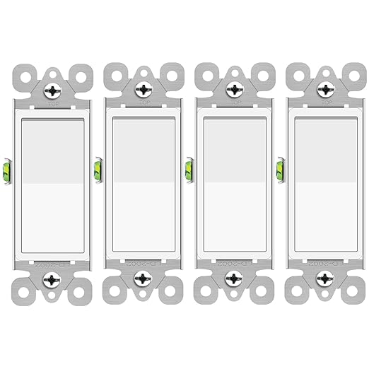 3 Way Switch White, Greencycle 4 Pack Three Way/Single Pole Light Switch Rocker Switches 15A 120/277V, On/Off Rocker Paddle Interrupter, Residential/Commercial Grade,Home & Office,UL/CUL
