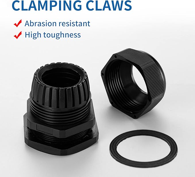 Cable Gland Waterproof,LISTENJIALE 50 pcs Adjustable 3-16mm Waterproof Cable Connectors PG7 PG9 PG11 PG13.5 PG16 PG19 Plastic Cable Gland Joints with Gaskets in PP Box(Black)