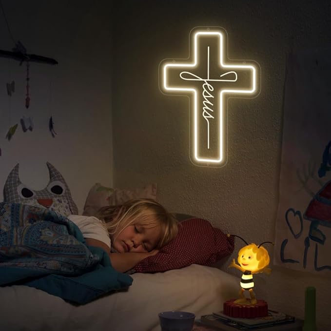 YYUAN Jesus Cross Neon Sign Dimmable Led Neon Light Cross Art Decor Neon Cross Sign for Wall Decor, Bedroom, Christian Decor, Religious Room, Kid Room, Easter, Christening Day Decor