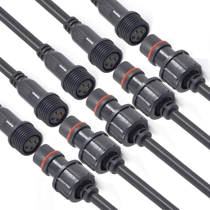 Waterproof Connector 4 Wire,16AWG Male Female Plug LED Connector Witch 4Pin Waterproof Connectors IP68 with 20CM Extension Cable for Indoor/Outdoor LED Strip Lights.(5Pairs)