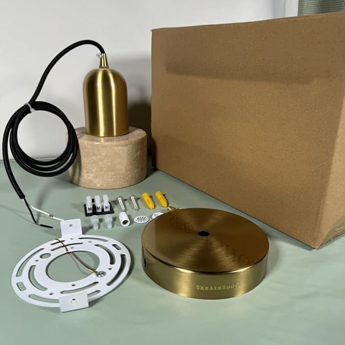 Natural Stone Shade Cylinder Pendant Light Brass Hainging Light Kit Retro Mini Pendant Lamp Nordic Pendant Lighting for Kitchen Island