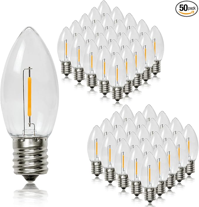 50 Pack C9 Led Replacement Christmas Light Bulb, 0.6W C9 Shatterproof Led Bulbs for Christmas String Light, E17 Intermediate Base, Commercial Grade Light Bulbs, Warm White 2700K
