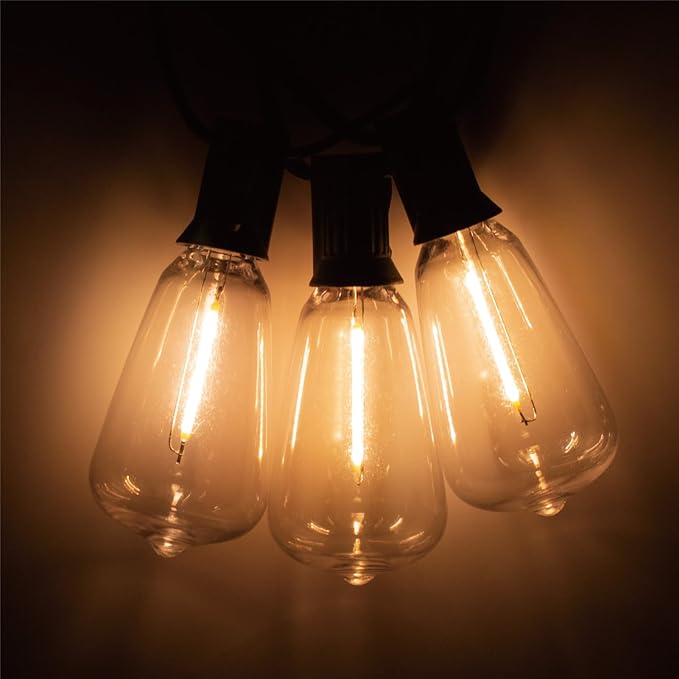 E12/C7 Base LED Replacement Bulbs for ST38 Outdoor String Lights - Not Solar, Vinatge 1W LED Shatterproof Bulb, Warm White 2200K, 25 Pack