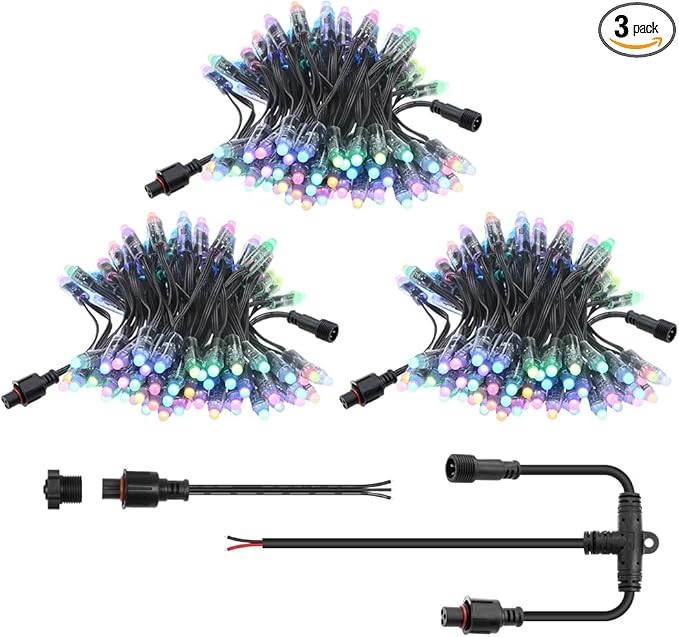 ALITOVE 12V WS2811 Pixels String xConnect 300pcs Addressable RGB IC LED Bullet Pixel Outdoor Lights 12mm Color Chasing Waterproof IP68 for Halloween Christmas Billboard House Decor