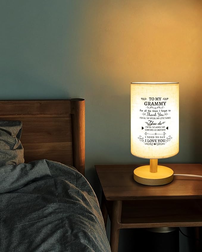 Gifts for Grammy from Grandkids, Grammy Birthday Gifts Fabric Lamp, Birthday Gift for Gramma Table Lamp with Wooden Stand Unique Gramma Gift
