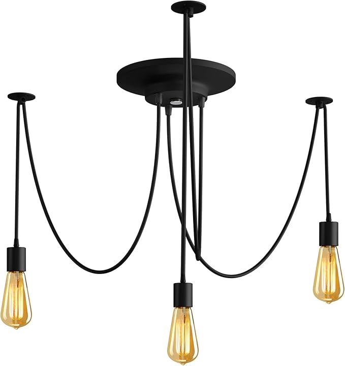 Fuloon Vintage Edison Multiple Ajustable DIY Ceiling Spider Lamp Light Pendant Lighting Chandelier Modern Chic Industrial Dining Without Romote Control (3 Head Cable 200cm/78.7inch) (3 Head)
