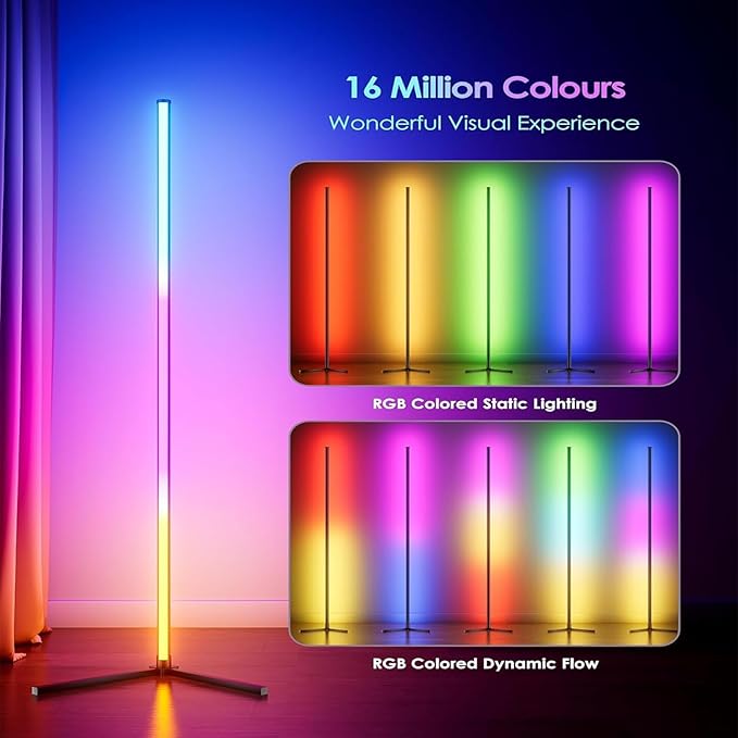Corner Floor Lamp, LED Corner Lamp with Alexa & Google Home, App and Remote Control,16 Million DIY Colors & 68+ Scene, Music Sync, Color Changing Smart Ambient Light for Living Rooms, Bedrooms