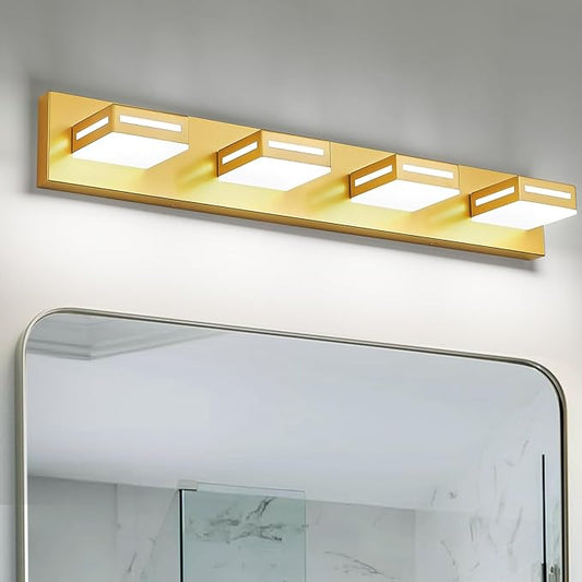 30-Inch 4-Light LED Modern Gold Bathroom Vanity Light Fixtures Over Mirror, Bathroom Lighting Fixtures with Cool White 6000K, Vanity Wall Lights for Bath Restroom Powder Room