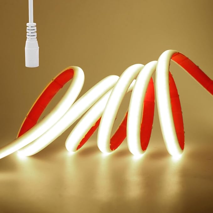 KISUFU 12V DC COB LED Strip, 320 LEDs/m Waterproof IP68 Flexible Neon Light Strip for Living Room, Bedroom, Kitchen, DIY Outdoor Party, Holiday Decoration. (Without Power Adapter)