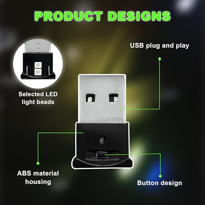 Mini USB LED Light, 8 Colors RGB Car USB LED Interior Atmosphere Light, Adjustable Brightness Smart Laptop Keyboard Home Office Decoration Night Lamp, Car Accessories