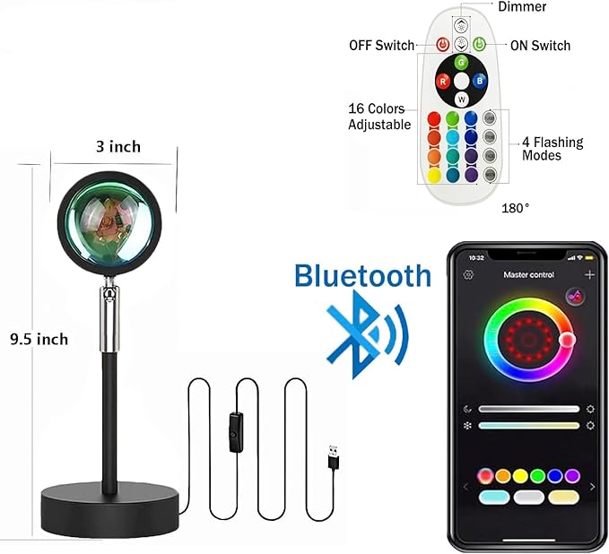 Sunset Lamp with APP & Remote Control,16 Colors Night Light 180° Rotation Rainbow 4 Modes Setting for Photography/Selfie/Party/Home/Living Room/Bedroom Decor, Gifts Women (red)
