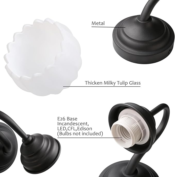 Pathson Milk White Wall Sconce Lamp with Tulip Thicken Glass, Modern Bathroom Sconce Hardwired Wall Vanity Light Indoor Decor for Mirror Living Room Foyer Loft Bedroom Farmhouse Lighting
