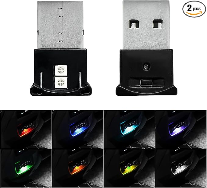 2 PCS Mini USB LED Light, 8 Colors RGB Car USB LED Interior Atmosphere Light, Adjustable Brightness Smart Laptop Keyboard Home Office Decoration Night Lamp, Car Accessories