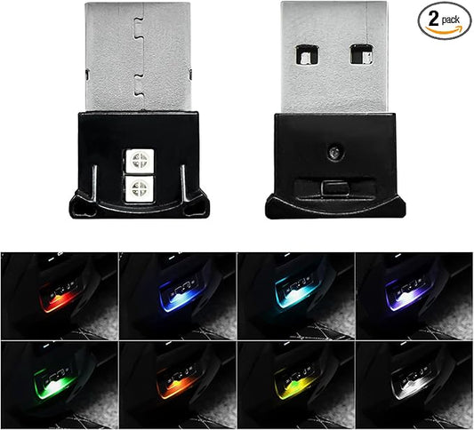 2 PCS Mini USB LED Light, 8 Colors RGB Car USB LED Interior Atmosphere Light, Adjustable Brightness Smart Laptop Keyboard Home Office Decoration Night Lamp, Car Accessories