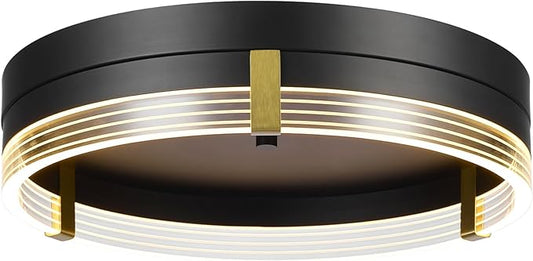 GLOBE Electric 66000134 27W LED Integrated Flush Mount Ceiling Light, Etched Acrylic Edge Lit Shade, Matte Brass Accents, 1800 Lumens, 2700 Kelvin, 90 CRI, Dimmable, 50 000 Hour Lifespan