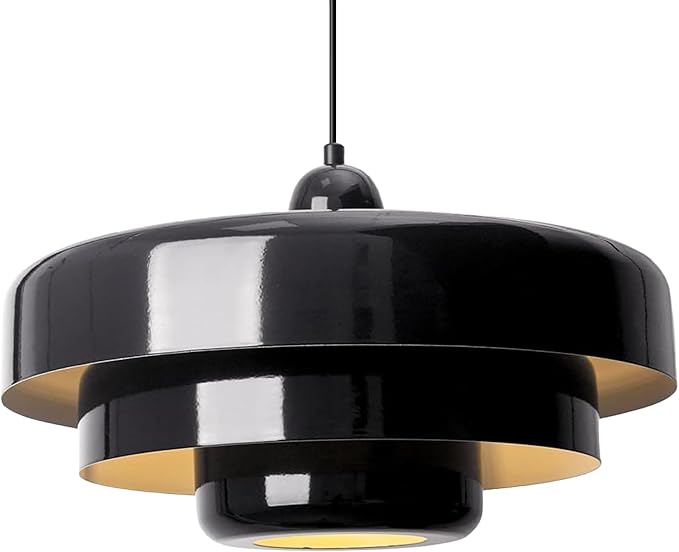 Black Pendant Lights Kitchen Island, Modern Ceiling Pendant Lighting Fixtures Adjustable Hanging Pendant Light 3-Layer Metal Shade Design Vintage Flush Mount Light for Dining Table Living Room Hallway