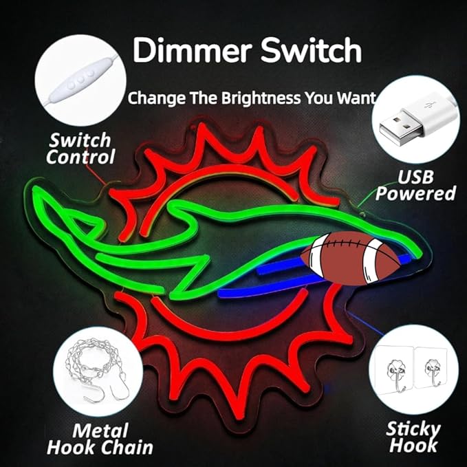 Football Neon Signs for Wall Decor, Football Team Dimmable Neon Sign Light, Led Neon Light for Man Cave Decorand Sport Fans, Birthday Gifts Bedroom Party Club Bar Dorm