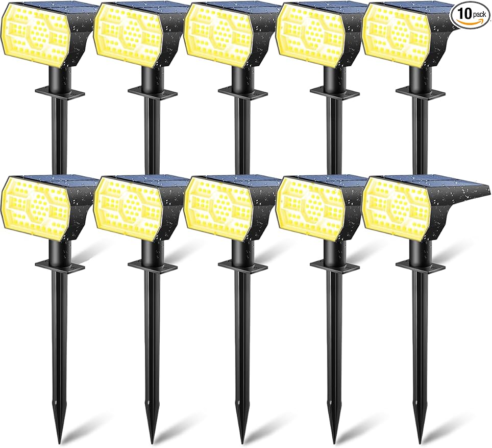 Kaxiida Solar Lights Outdoor Waterproof IP68, 3 Lighting Models Solar Powered Spot Lights Outdoor, 56LED Solar Light Dusk to Dawn for Yard Patio Garden Pathway Landscape Lighting (Warm White,10 Pack)