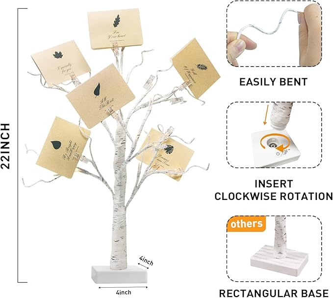 PEIDUO Set of 2 Money Trees, Lighted 22Inch 24LT White Birth Tree with Clips and Greeting Cards, Gift Card Holder for Birthday,Christmas, Wedding, Father's Day Graduation Gifts, Money Tree Gift Holder