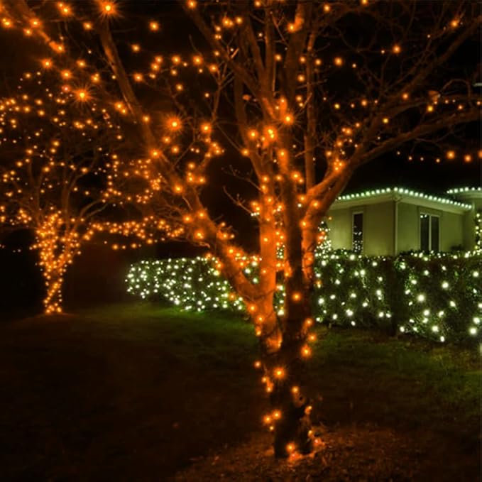 Orange Halloween Lights Battery Operated,6PK18Ft 50 LED Mini String with Timer 8 Modes Twinkle Light Outdoor Waterproof for Tree Garland Decor