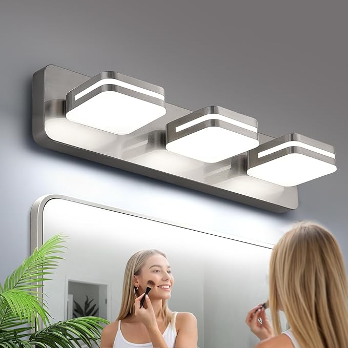 1300LM LED Modern Bathroom Vanity Light Fixtures, 360° Rotate Acrylic Brushed Nickel Vanity Lights for Bathroom, Modern Wall Lighting Fixtures Over Mirror Kitchen Living (Natural White Light 5000K)