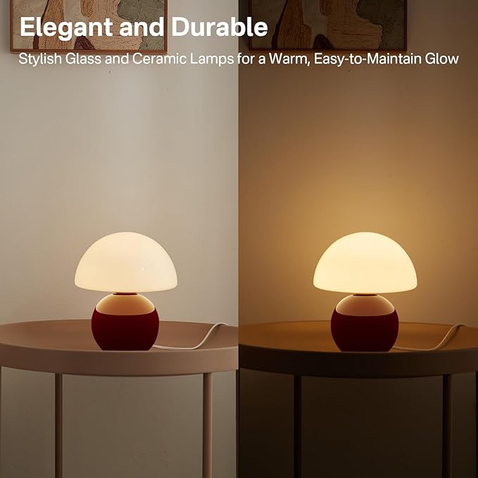 Mushroom Lamp Table Lamp for Bedroom,Desk Bedside Small Lamps for Living Room Night Stands,Mushroom Decor Cute Mini Modern Mid Century Lamps,Unique Aesthetic Home Decor(Christmas Red)