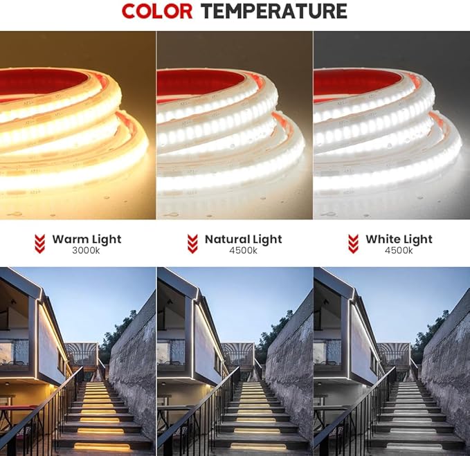 KISUFU 12V COB LED Strip Lights 320 LEDs/M IP68 Waterproof Super Bright DC Flexible LED Tape Lights with Power Adapter for for DIY Bedroom Kitchen Home Decor