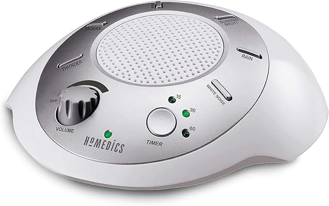 Homedics SoundSleep White Noise Machine, Silver, Small Travel Size with 6 Relaxing Nature Sounds, Portable Therapy for Home, Office, Nursery, Auto-Off Timer