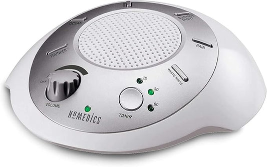 Homedics SoundSleep White Noise Machine, Silver, Small Travel Size with 6 Relaxing Nature Sounds, Portable Therapy for Home, Office, Nursery, Auto-Off Timer