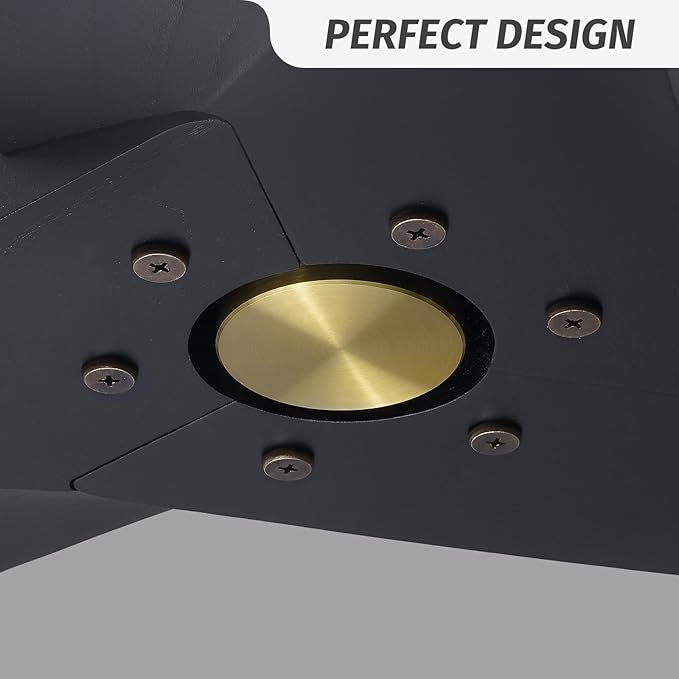 54 Inch Minimalist Ceiling Fan No Lights,Wood Ceiling Fan without Light,6-Speed,Reversible DC Motor,Timer,Outdoor with Remote for Bedroom Living Room Patios,Black and Brass