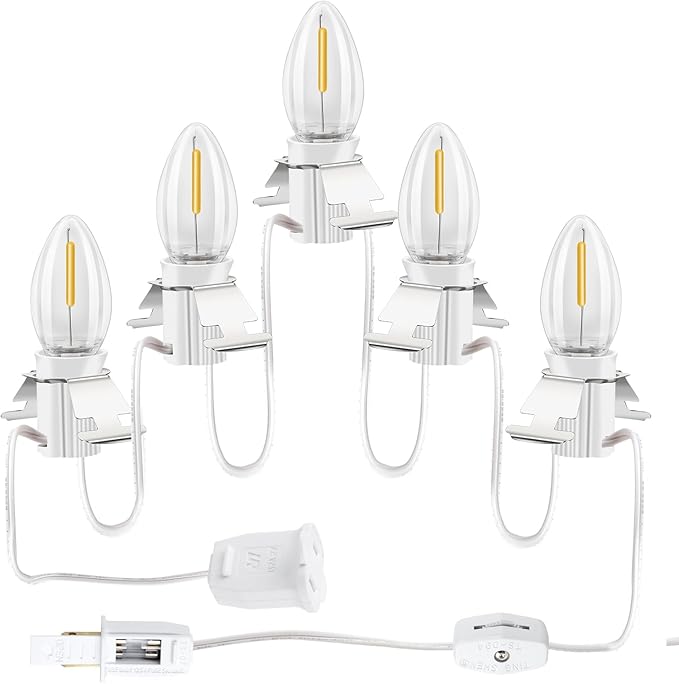 Christmas Village Lights with 5 Led Light Bulb,C7 Cord Clip Lights for Christmas Village Cottages,Pumpkins,Outdoor Atmosphere Decoration.for Blow molds