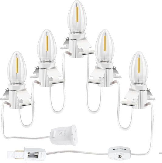 Christmas Village Lights with 5 Led Light Bulb,C7 Cord Clip Lights for Christmas Village Cottages,Pumpkins,Outdoor Atmosphere Decoration.for Blow molds