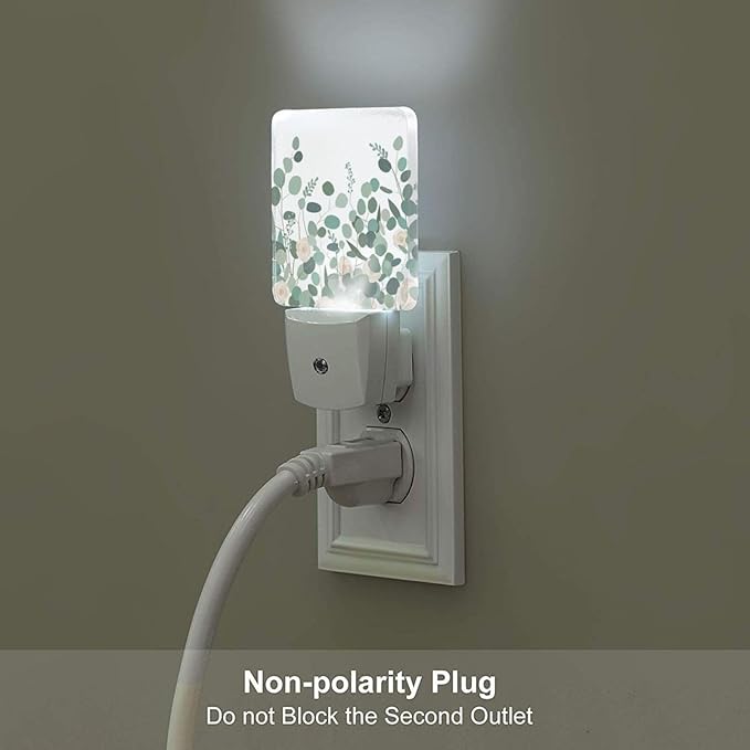 Eucalyptus Branches and Roses Night Light,Plug-in Nightlights Auto Sensor Night Lamp Dusk to Dawn Lamp Home Decor for Nursery Children Girls Boys