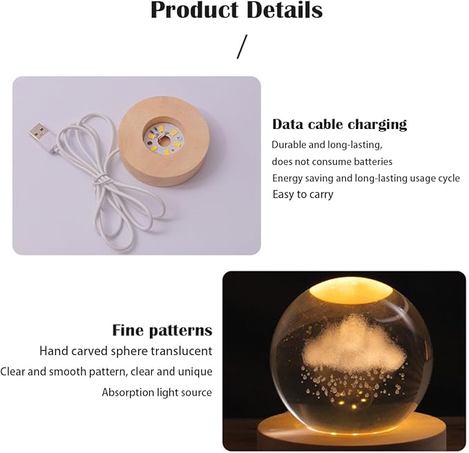 3D Crystal Ball Night Light Mood Lighting Cozy Comfort Gifts Home Decor lamp for Bedroom Space Lamps Happy Cozy Comfort Gifts (Dandelion)