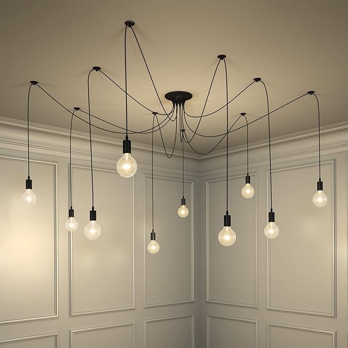 10 Arms Ceiling Spider Light Adjustable DIY Chandelier Farmhouse Industrial Style E26 Pendant Light Kit, for Kitchen Island Bar, Dining Room, Bedroom DIY Decoration