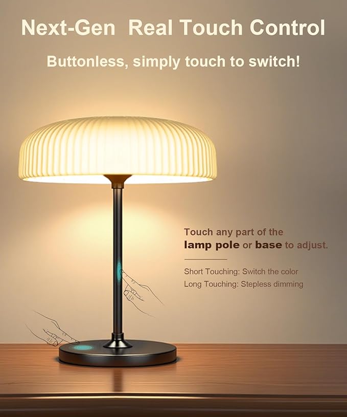 Outdoor Cordless Table Lamp - Waterproof Shower Lamp Battery Operated, 2 Color Dimmable Touch Lamps Rechargeable, Mushroom Design Solar Table Light for Patio Bathroom Camping, Christmas Gift for Women