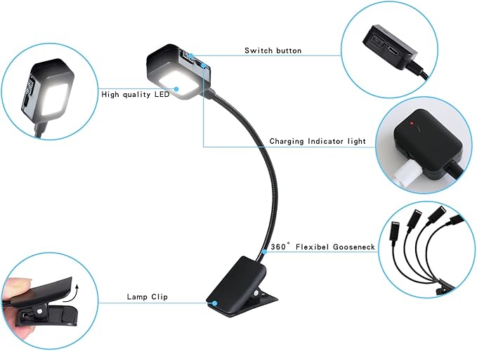 KunHe Rechargeable Book Lights for Reading at Night Small Book Light Bulk Clip on Reading Lights Lightweight Booklight as Christmas Stocking Stuffers for Kids Book Lovers 16 Pack