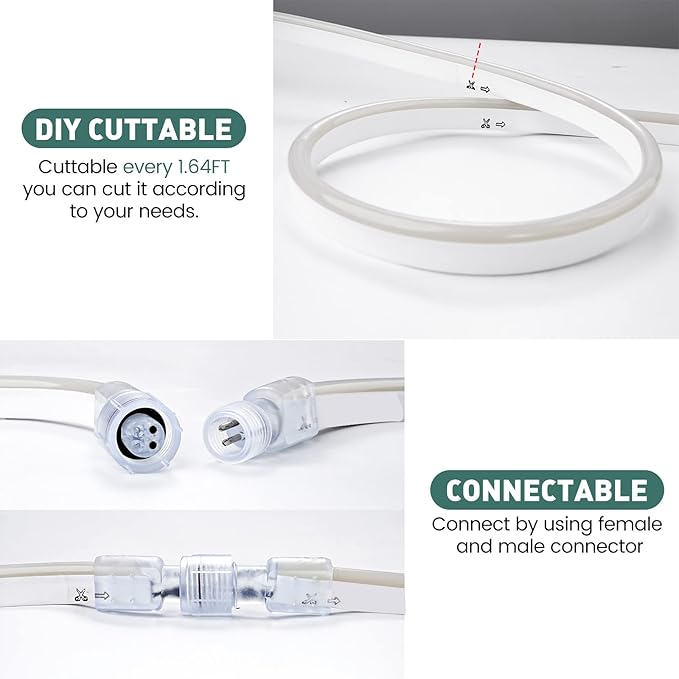 GZBtech Flexible LED Neon Rope Lights 132FT,AC 110-120V Waterproof Strip Light, 120 LEDs/M Cuttable Connectable Neon Lighting for Indoor Outdoor Home Decor/Commercial Use-Warm White 40M, ETL Listed