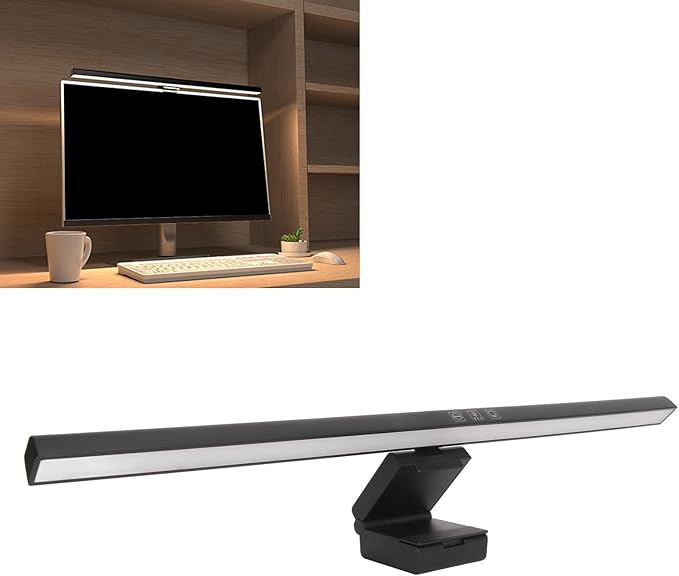 Monitor Light Bar Desk Light Bar 3 Switchable Light Modes Stepless Dimmable Touch Control Computer Screen Light Bar for Office Home White (Black)