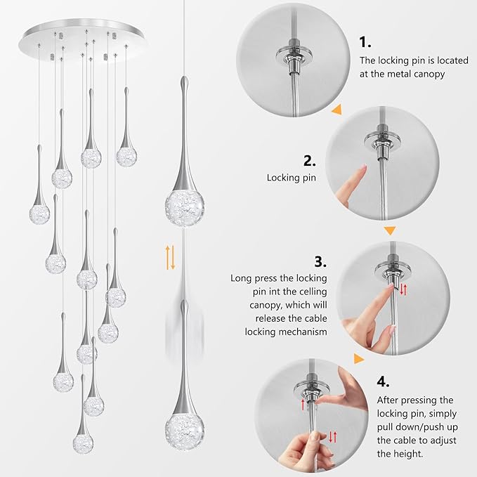 118 inches Modern Glam Crystal Chandelier for High Ceiling LED Dimmable Ceiling Pendant Light Staircase Foyer Enterway Living Room Chandelier Lighting Brushed Nickel 12 Lights