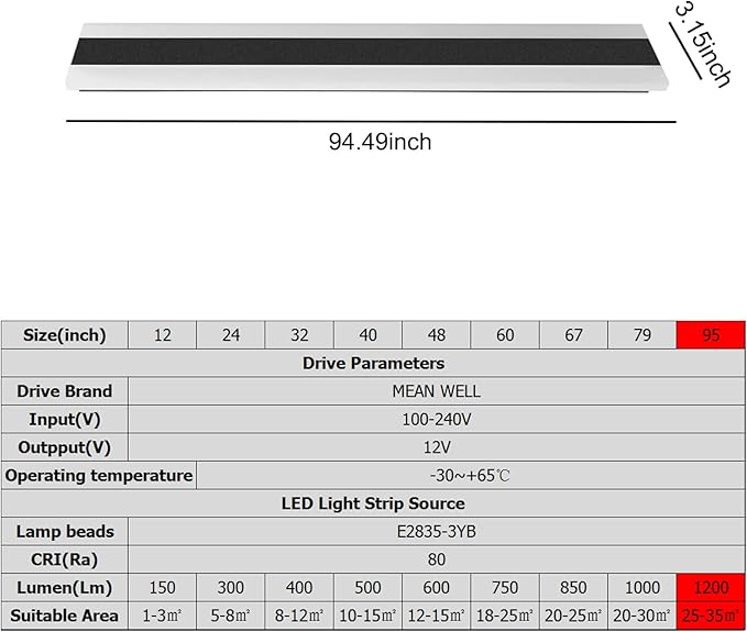 Outdoor Long Strip Modern LED Wall Lighting Fixture Lamps, Elegant Frosted White Acrylic, Black Aluminum Body IP65 Waterproof Anti Rust (Dimmable, 95inch)