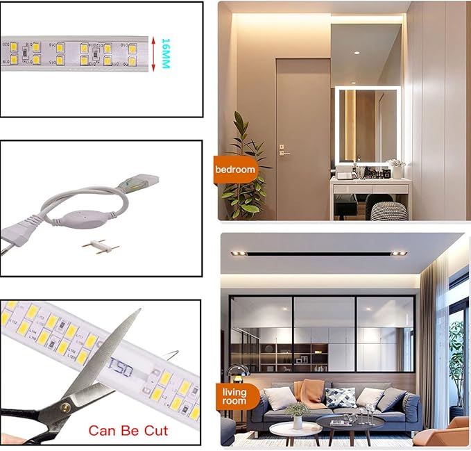 SUYOOULIN LED Strip Lights, High Voltage AC110V-130V 23ft/7m Super Bright 28000LM Waterpoof IP68 2835 180 LEDs/m LED Light Strips for Home Garden Outdoor Decoration(Blue)