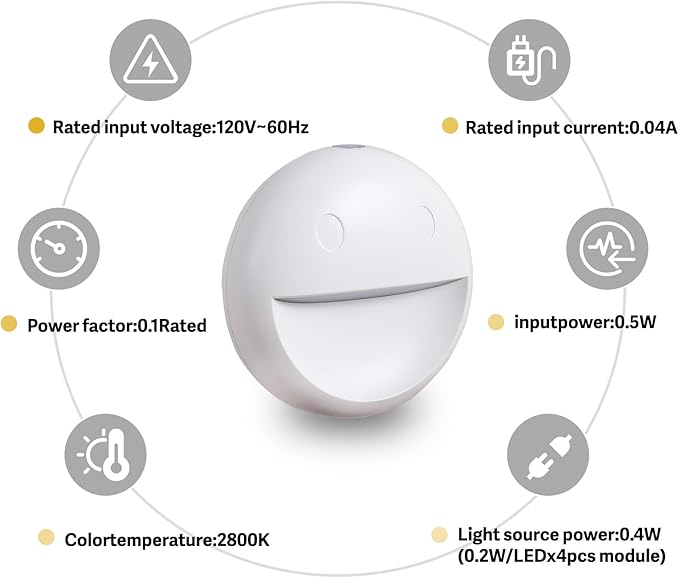 VAVOFO Plug in Night Light with Dusk to Dawn Sensor, 4 Pack Smiley Face LED Night Lights, 4800-5200K Daylight White, Energy Efficient Wall Plug Night Lamp for Bedroom, Hallway, Kids Room