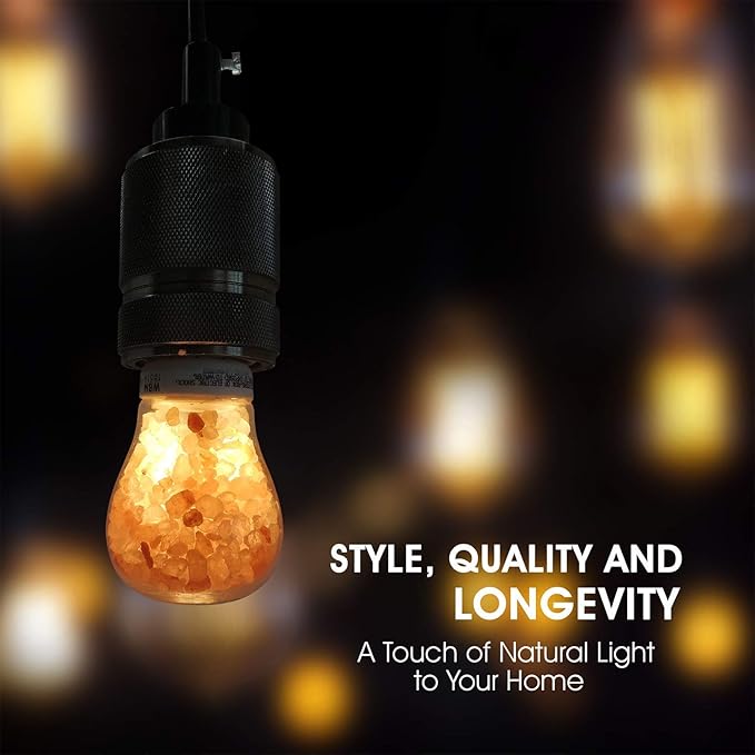 Himalayan Glow Salt LED Light Bulb, 60-Watt Equivalent, Dimmable, A19 Light Bulb, Warm Amber Glow, E26 Edison Light Bulb for Decor, Homes, Offices Kitchen - 2 Counts